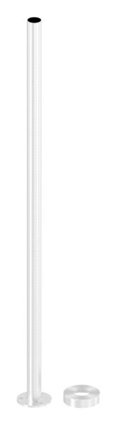 Edelstahlpfosten 42,4x2,0mm V2A zur Bodenmontage, H: 1190mm, 
Ronde und Rohr verschweißt, zum Anpassen, inkl. Ankerplatte und Abdeckrosette