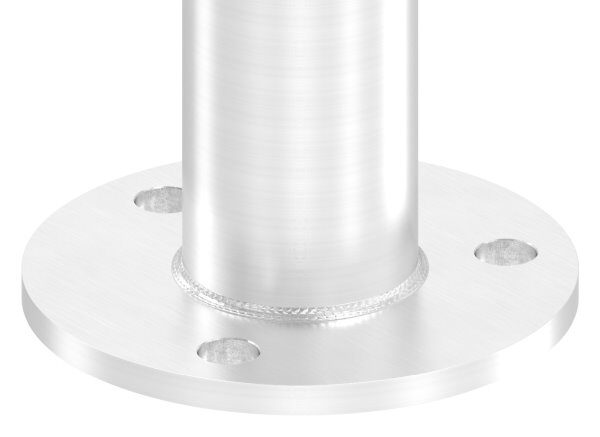 Edelstahlpfosten 42,4x2,0mm V2A zur Bodenmontage, H: 880mm, Ronde und Rohr verschweißt,
mit 7x Fließformgewinde M6, inkl. Ankerplatte und Abdeckrosette