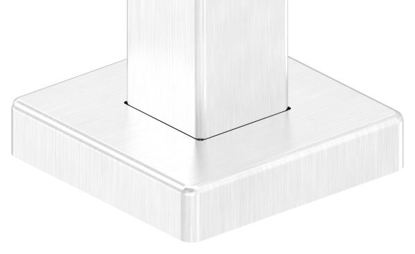 Edelstahlpfosten 40x40x2,0mm V2A zur Bodenmontage, H: 880mm, Ronde und Rohr verschweißt,
mit 4x Fließformgewinde M8, 180° versetzt, inkl. Ankerplatte und Abdeckrosette