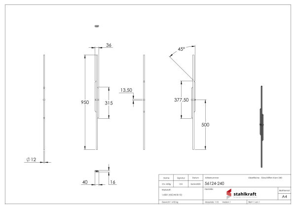 Designstab, aus 12mm Rundmaterial, H: 950mm, V2A