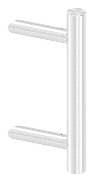 Stoßgriff inkl. Halter mit 45° Schräge 45°, Ø 33,7mm, L: 300mm, mit 2x Fließformgewinde M8 mit Abstand 200mm, oben und unten flach verschlossen, geschliffen K240, V2A 
bestehend aus:
