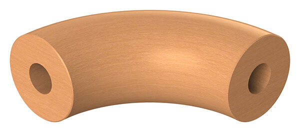 90° Bogen für Holzhandlauf Buche, Ø 42mm, geschliffen und lackiert, inkl. Dübelbohrung und Dübel:  (15x35mm)
- nur für den Innenbereich geeignet -