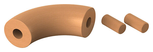 90° Bogen für Holzhandlauf Buche, Ø 42mm, geschliffen und lackiert, inkl. Dübelbohrung und Dübel:  (15x35mm)
- nur für den Innenbereich geeignet -