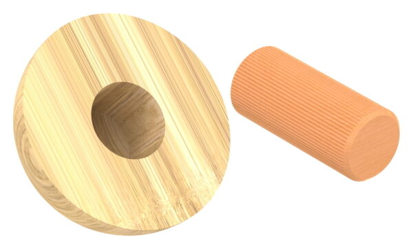 Endkappen für Holzhandlauf Eiche, Ø42mm, halbrund, geschliffen und lackiert, mit Dübelbohrung und Dübel (15x35mm)
- nur für den Innenbereich geeignet -