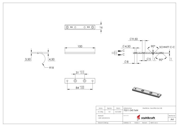Gläserhalter, L: 300mm, V2A