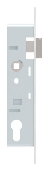 Rohrrahmenschloss 1-tourig, verzinkt mit Dornmaß 30mm, Nuss 8mm, Stulpe Edelstahl  geschliffen, mit Anti-Panikfunktion E, DIN links