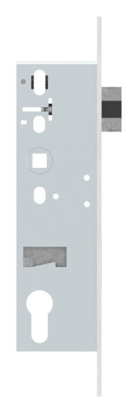 Rohrrahmenschloss 1-tourig, verzinkt mit Dornmaß 40mm, Nuss 8mm, Stulpe Edelstahl  geschliffen, mit Anti-Panikfunktion E, RE und LI verwendbar