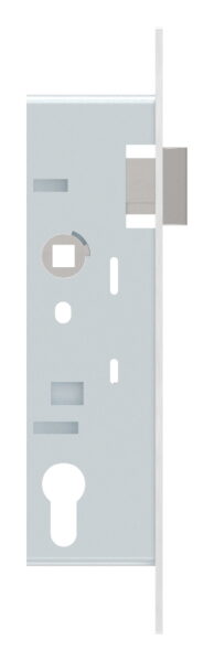 Rohrrahmenschloss 1-tourig, verzinkt mit Dornmaß 40mm, Nuss 8mm, Stulpe Edelstahl  geschliffen, mit Anti-Panikfunktion E, DIN links