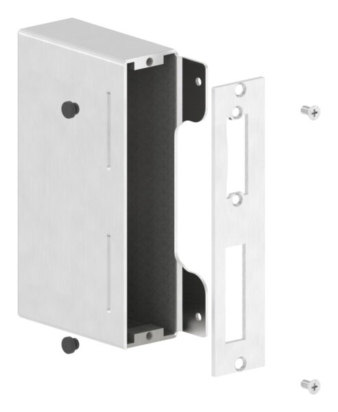Gegenkasten, mit Edelstahlschließblech, zum Anschweißen für 40mm Schlosskasten, geeignet für elektrischen Türöffner, Schließblech V2A geschliffen, V2A