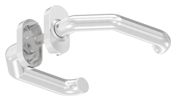 Türdrücker-Paar, inkl. 8mm Drückerstift, für Kastendicke 30-60mm, ein Drücker feststehend, linke Ausführung, V2A