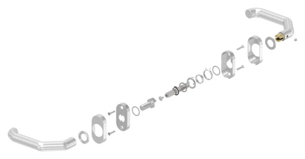 Türdrücker-Paar, inkl. 8mm Drückerstift, für Kastendicke 30-60mm, ein Drücker feststehend, linke Ausführung, V2A