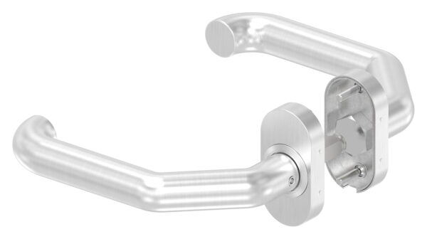 Türdrücker-Paar, inkl. 8mm Drückerstift, für Kastendicke 30-60mm, ein Drücker feststehend, rechte Ausführung, V2A