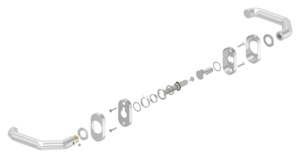 Türdrücker-Paar, inkl. 8mm Drückerstift, für Kastendicke 30-60mm, ein Drücker feststehend, rechte Ausführung, V2A