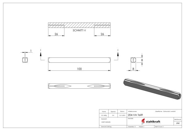 Türdrücker-Paar, inkl. 8mm Drückerstift, für Kastendicke 30-60mm, V2A