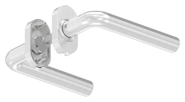 Türdrücker-Paar, inkl. 8mm Drückerstift, für Kastendicke 30-60mm, ein Drücker feststehend, linke Ausführung, V2A