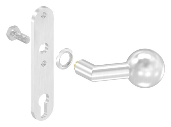 Türknopf, Ø 50mm, mit Langschild, gekröpft, feststehend, gerundet, LI und RE verwendbar, V2A