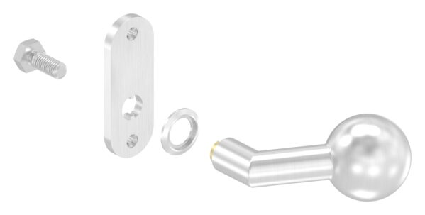 Türknopf, Ø 50mm, mit Langschild, gekröpft, feststehend, gerundet, LI und RE verwendbar, V2A