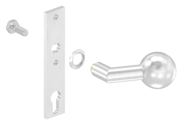 Türknopf, Ø 50mm, mit Langschild, gekröpft, feststehend, eckig, LI und RE verwendbar, V2A