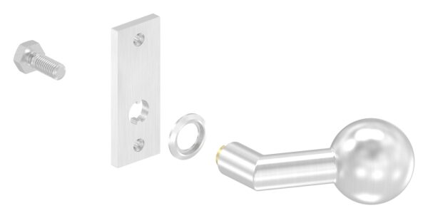 Türknopf, Ø 50mm, mit Langschild, gekröpft, feststehend, eckig, LI und RE verwendbar, V2A