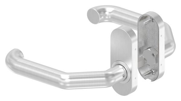 Türdrücker-Paar, inkl. 8mm Drückerstift, für Kastendicke 30-60mm, ein Drücker feststehend, rechte Ausführung, V2A