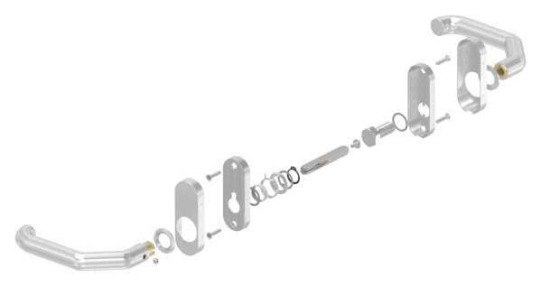 Türdrücker-Paar, inkl. 8mm Drückerstift, für Kastendicke 30-60mm, ein Drücker feststehend, rechte Ausführung, V2A