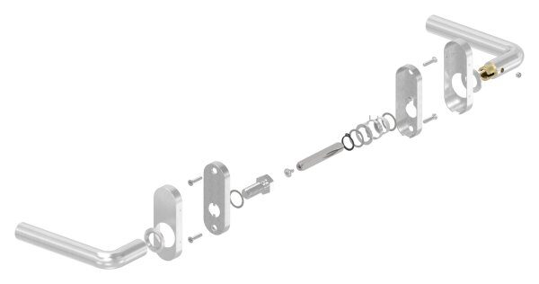 Türdrücker-Paar, inkl. 8mm Drückerstift, für Kastendicke 30-60mm, ein Drücker feststehend, linke Ausführung, V2A