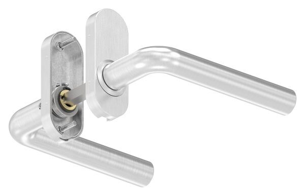 Türdrücker-Paar, inkl. 8mm Drückerstift, für Kastendicke 30-60mm, ein Drücker feststehend, rechte Ausführung, V2A