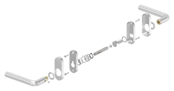 Türdrücker-Paar, inkl. 8mm Drückerstift, für Kastendicke 30-60mm, ein Drücker feststehend, rechte Ausführung, V2A