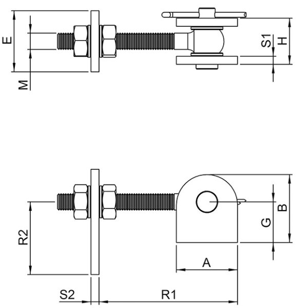 Torband 180° verstellbar, Gewinde M12, V2A