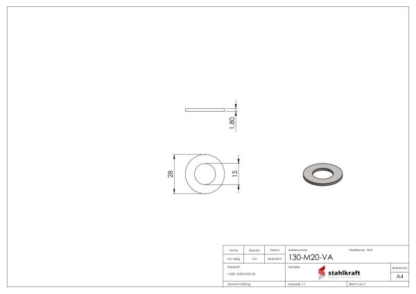 Torband zum Anschweißen mit langem Gewinde M20, V2A