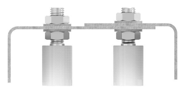 Führungsbügel mit verstellbarer Breite. Bereits im Lieferumfang enthalten: 4x Führungsrolle (Art. 230-30-VA), doppelt, V2A
