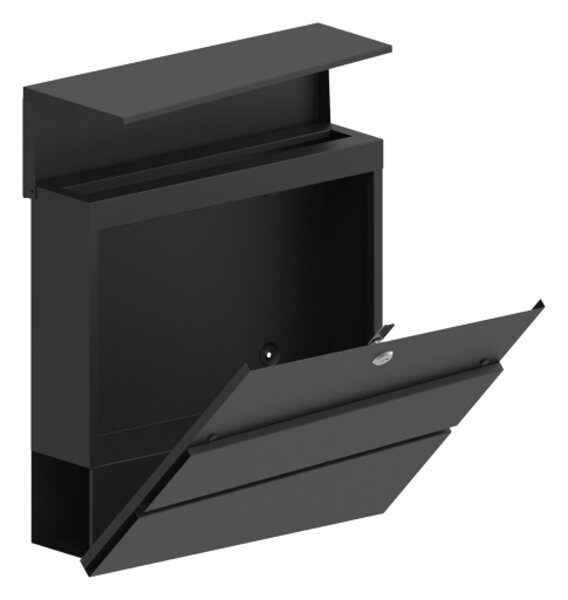 Briefkasten, Liron, aus verzinktem Stahlblech, schwarz RAL: 9017 lackiert, Maße: 370x105mm, H: 370mm. Inkl. 3 Schlüssel und Zeitungsfach. Briefkasten muss bei starker Witterung überdacht werden!