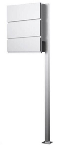 Standbriefkasten, Liron zum Aufschrauben, aus Edelstahl, Maße des Briefkastens: 370x105mm, H: 370mm, H: des Ständers: 1200mm. Inkl. Zeitungsfach und 3x Schlüssel. Briefkasten muss bei starker Witterung überdacht werden!