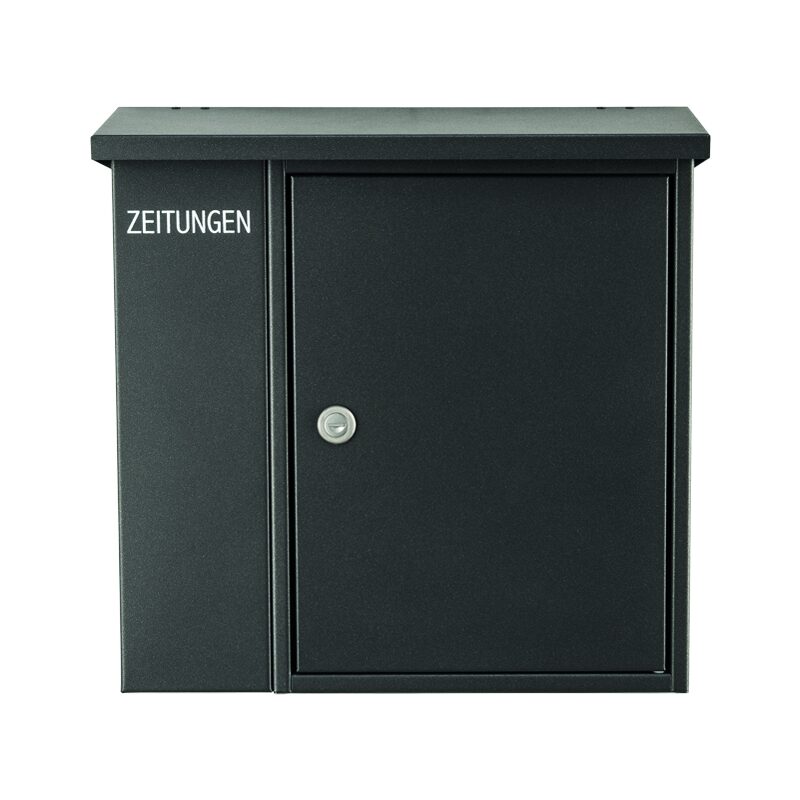 Briefkasten aus Stahlblech, verzinkt und grafitgrau (DB703) pulverbeschichtet, MILO, Maße: 400x140mm (BxT), H: 400mm, inkl. 2 Schlüssel