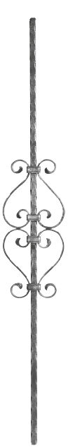 Zierstab 12x12mm, gehämmert, H: 900mm, 4x S-Schnecke mittig