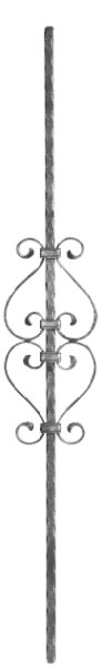 Zierstab 12x12mm, gehämmert, H: 900mm, 4x S-Schnecke...
