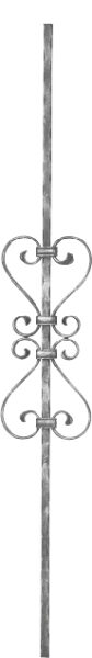 Zierstab 12x12mm, gehämmert, H: 900mm, 4x S-Schnecke...