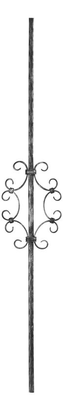 Zierstab 12x12mm, gehämmert, H: 900mm, 6x C-Schnecke mittig