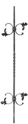 Zierstab 12x12mm, gerillt, Barock, H: 900mm, 4x C-Schnecke außermittig, 1x gedreht mittig