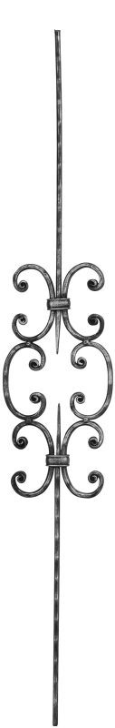Zierstab 16x8mm, gehämmert, Meisterbarock, H: 900mm, 6x C-Schnecke mittig