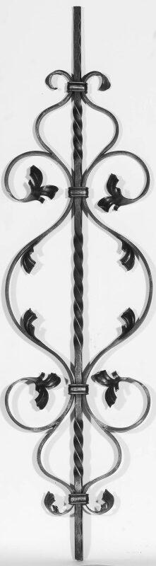 Zierstab 12x12mm, gehämmert, Barock, H: 900mm, Schnecken mit Blatt, 3x gedreht