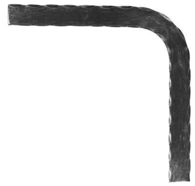 Handlaufkrümmer S235JR, 90°, passend zu 2006, 40x8mm, gehämmert, 90 Grad, r = 70mm, L: 340mm