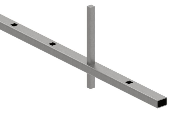 Rechteckrohr S235JR, 30x20x2mm, Löcher für Vierkant 12x12mm mit Abstand Mitte-Mitte 132mm, mit 22 Bohrungen, L: 3000mm