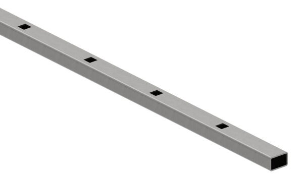 Rechteckrohr S235JR, 30x20x2mm, Löcher für Vierkant 12x12mm mit Abstand Mitte-Mitte 132mm, mit 22 Bohrungen, L: 3000mm