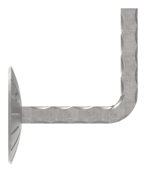 Handlaufträger mit Ronde gewölbt, 70x4mm, 3 Löcher 6,5mm gesenkt, Bügel  12x12mm gehämmert, zum Anschweißen des Handlaufs, Wandabstand 85mm