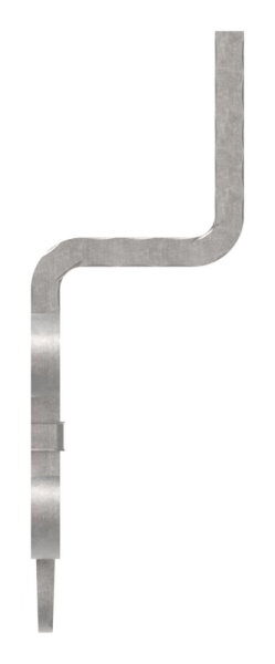 Handlaufträger mit 2 C-Schnecken, 128x110mm, 2 Löcher 7mm, Bügel  außermittig 12x12mm, zum Anschweißen des Handlaufs, Wandabstand 81mm