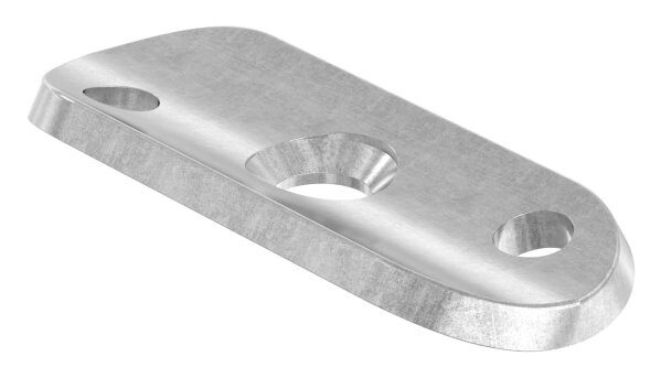 Handlaufanschlussplatte S235JR, Rohranschluss Ø 42,4mm, 63x25x4mm, 2x6,5mm Bohrungen versetzt, Mittelbohrung 8,2mm, gesenkt für M6, Stahl roh