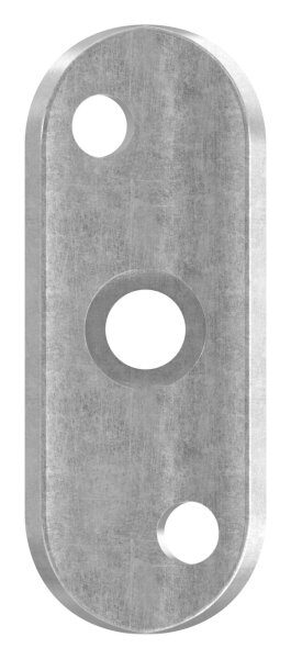 Handlaufanschlussplatte S235JR, Rohranschluss Ø 42,4mm, 63x25x4mm, 2x6,5mm Bohrungen versetzt, Mittelbohrung 8,2mm, gesenkt für M6, Stahl roh