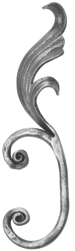 Meisterbarock C-Schnörkel 16x8mm, gehämmert, mit Blatt, H: 65mm, B: 225mm, LI