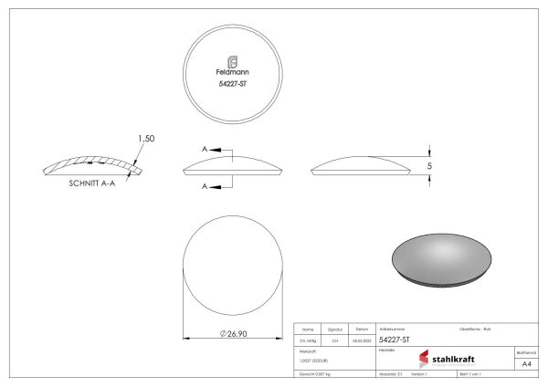 Halbrundschale 26,9x1,5mm, H: 5mm